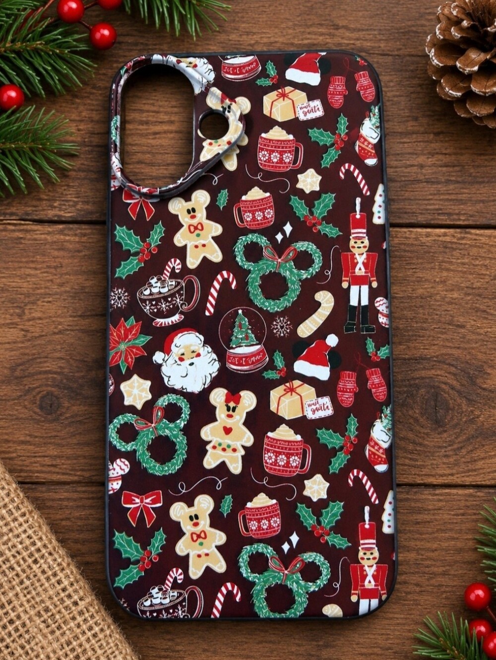 New Iphone 16 Plus Christmas Pattern Phone Case - Red Brown Holiday Design